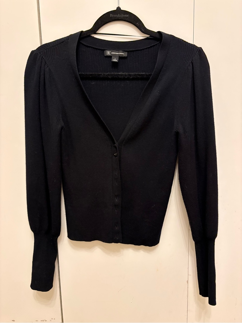 INC International Concepts Black Ribbed Knit Button Cardigan